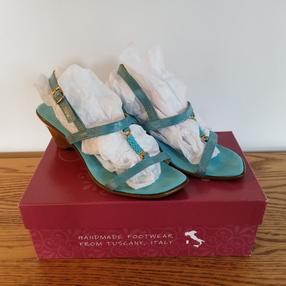 Italian Shoemakers H-Strap Turquoise Wedge Sandals